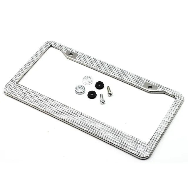 2PCS Bling License Plate Frame Glitter Crystal Sparkling Rhinestone Diamond Caps